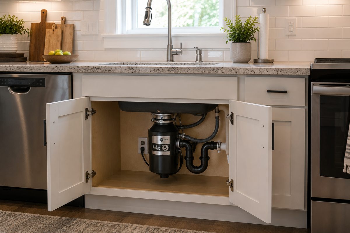 Garbage disposal unit installed under a kitchen sink